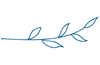 A simple blue botanical illustration of a branch with leaves.