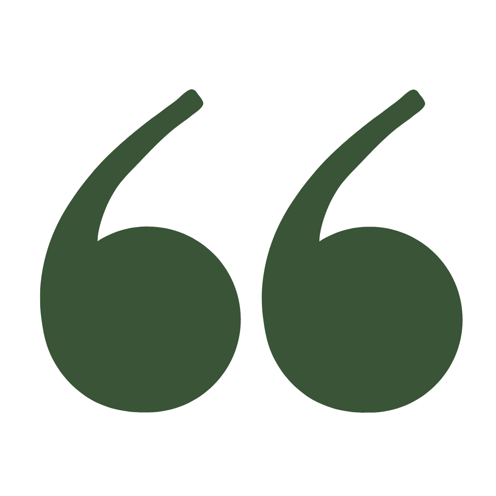 A large green quotation mark icon.